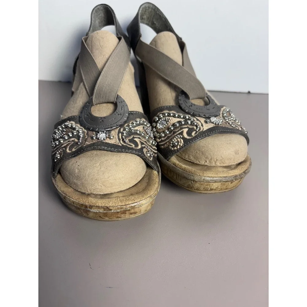 Rieker Womens Embellished Wedge Sandals Silver Buckle Comfort Slingback Shoes 40